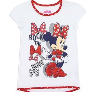 Minnie Mouse Girls T Shirt Size 4 Glitter Bow Glitter Shoes Disney Red White Blu